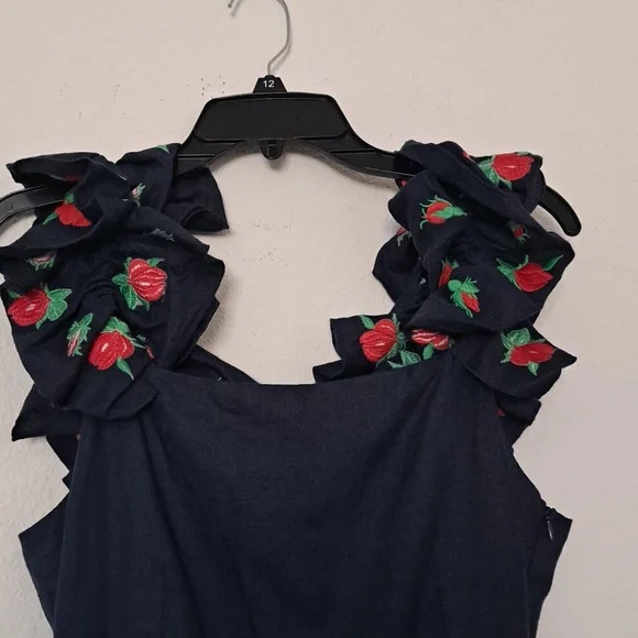 Fanm Mon Blue Midi Dress with Red Accents - Picture 6 of 13